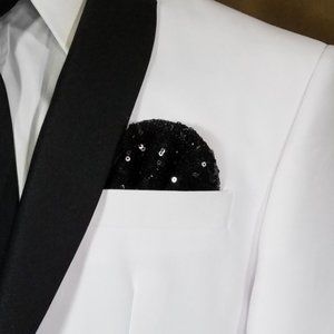 New! Men's Black Sequin Pre-Folded Pocket Square Insert